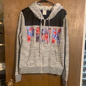 Victoria's Secret Gray and Black Hoodie and pants with Floral Pink Logo